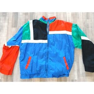 Lauren Brooke Unisex Colorblock Nylon Jacket Red Blue Green Multi Full Zip VTG